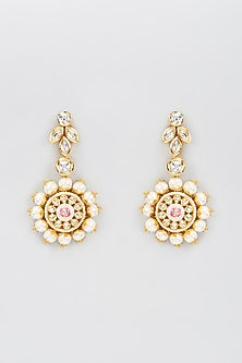 Gold Finish Kundan Polki Meenakari Dangler Earrings
