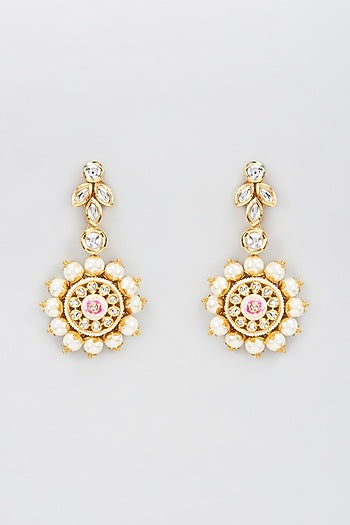 Gold Finish Kundan Polki Meenakari Dangler Earrings