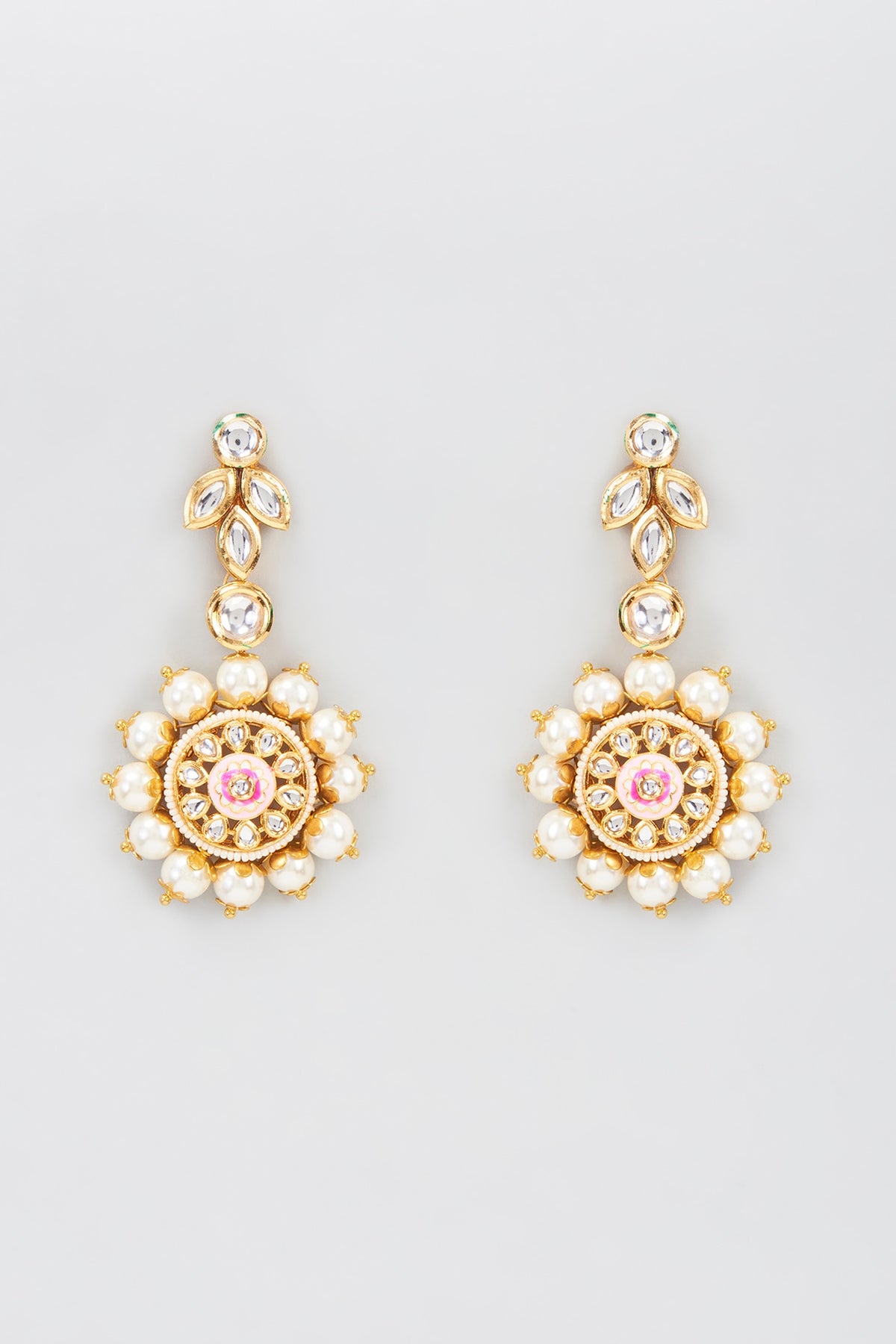 Gold Finish Kundan Polki Meenakari Dangler Earrings