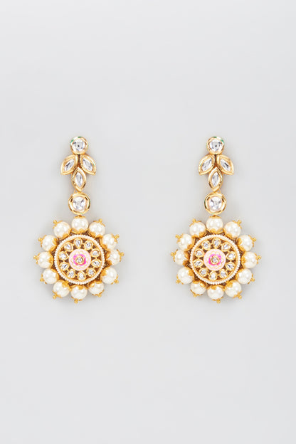 Gold Finish Kundan Polki Meenakari Dangler Earrings