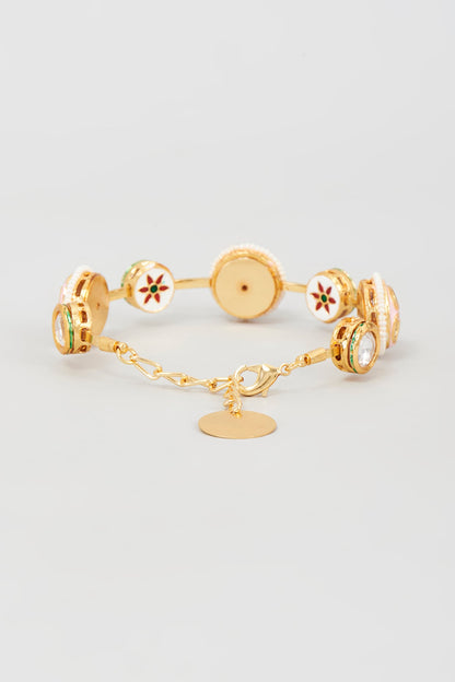 Gold Finish Kundan Polki Meenakari Bangle