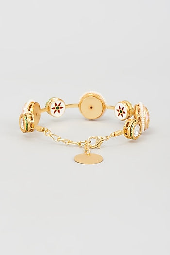 Gold Finish Kundan Polki Meenakari Bangle