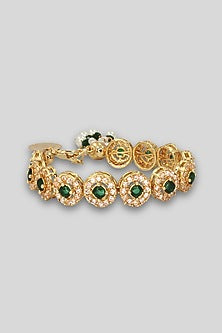 Gold Anti-Tarnish Finish Green American Diamond Openable Tennis Bracelet