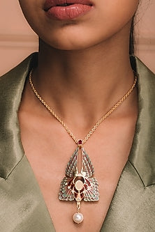 Gold Finish Ruby Stone Necklace In Sterling Silver