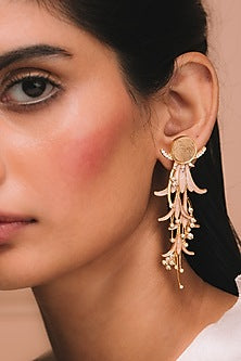 Gold Plated Pearl & Zircon Earrings In Sterling Silver