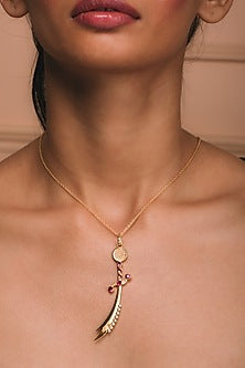 Gold Plated Ruby Stone Pendant Necklace In Sterling Silver