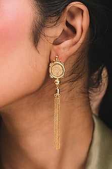 Gold Finish Dangler Earrings In Sterling Silver