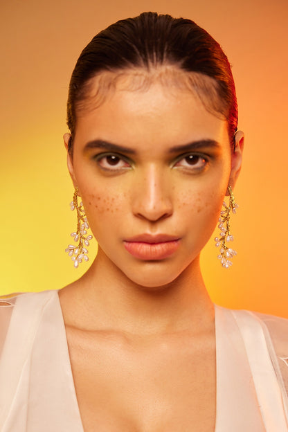 Gold Finish Pearl Dangler Earrings In Sterling Silver