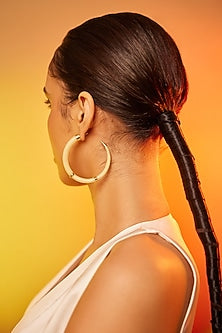 Gold Finish Onyx Hoop Earrings in Sterling Silver