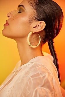 Gold Finish Onyx Hoop Earrings in Sterling Silver