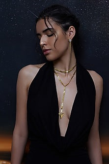 Gold Finish Long Pendant Chain Necklace In Sterling Silver