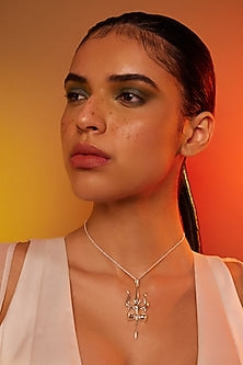 White Finish Pendant Chain Necklace In Sterling Silver