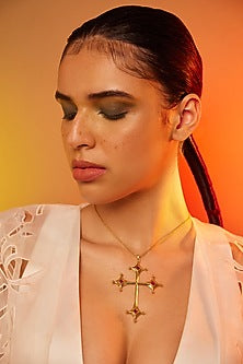 Gold Finish Pendant Chain Necklace In Sterling Silver