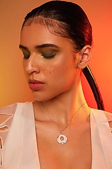 White Finish Zircon Pendant Chain Necklace In Sterling Silver