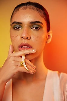 Gold Finish Onyx Embellished Ring In Sterling Silver