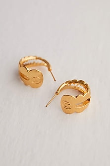 Gold Finish Scalloped Hoop Earrings