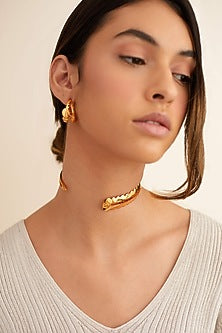 Gold Finish Scalloped Hoop Earrings