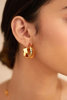 Gold Finish Scalloped Hoop Earrings
