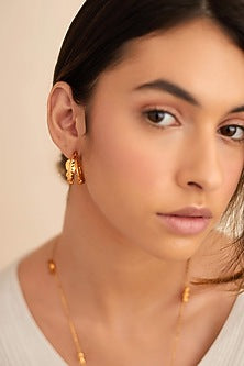 Gold Finish Scalloped Hoop Earrings