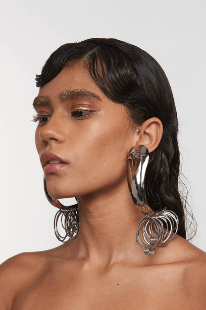 Silver Plated Motif Half-Hoop Earrings
