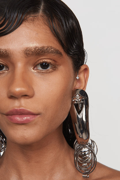 Silver Plated Motif Half-Hoop Earrings