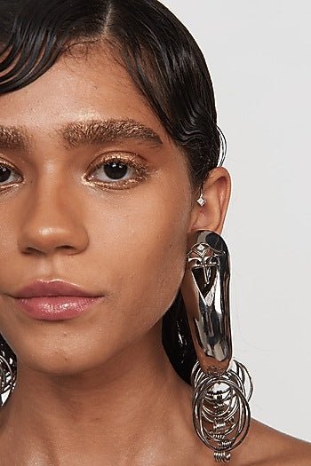 Silver Plated Motif Half-Hoop Earrings