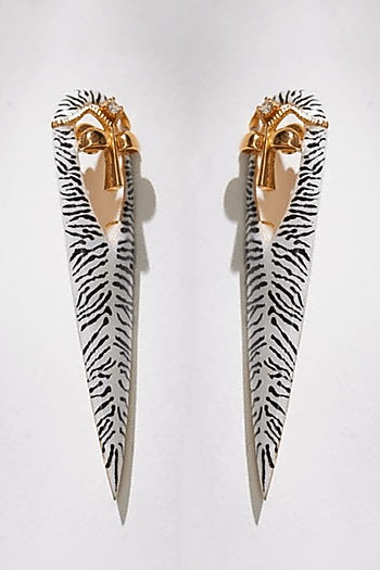 Gold Plated Zebra Enameled Zircon earrings