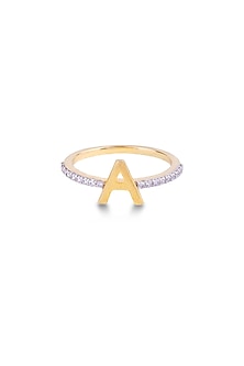Yellow Gold Finish Round Diamond Initial Ring