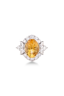White Finish Pear-Shaped Diamond & Round Yellow Topaz Ring