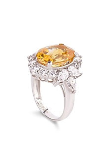 White Finish Pear-Shaped Diamond & Round Yellow Topaz Ring