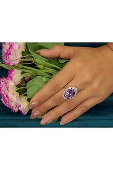 White Finish Pear-Shaped Diamond & Round Amethyst Ring