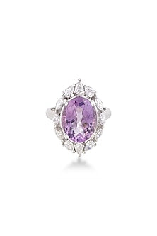 White Finish Pear-Shaped Diamond & Round Amethyst Ring