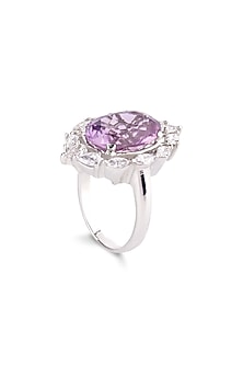 White Finish Pear-Shaped Diamond & Round Amethyst Ring