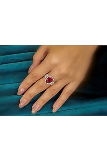 White Finish Diamond & Marquise Ruby Gemstone Ring