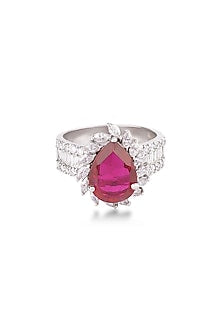 White Finish Diamond & Marquise Ruby Gemstone Ring