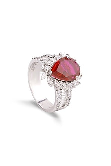 White Finish Diamond & Marquise Ruby Gemstone Ring