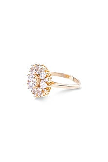 Yellow Gold Finish Pear-Shaped & Solitaire Diamond Floral Ring