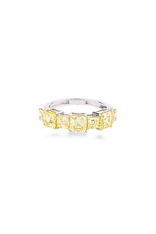 White Finish Square Emerald-Cut Lemon Yellow Diamond Ring