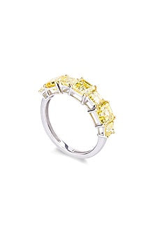 White Finish Square Emerald-Cut Lemon Yellow Diamond Ring