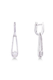 White Finish Oval & Round Shaped Diamond Dangler Earrings