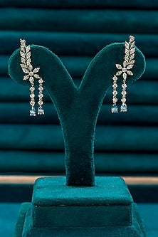 White Finish Marquise & Pear- Shaped Diamond Leaf Earcuffs