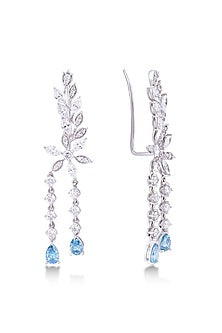 White Finish Marquise & Pear- Shaped Diamond Leaf Earcuffs