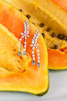 White Finish Marquise & Pear- Shaped Diamond Leaf Earcuffs