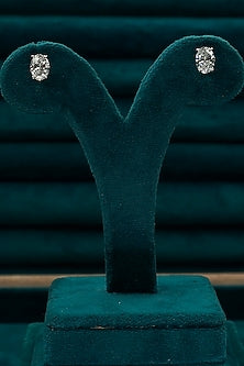 White Finish Oval-Shaped Diamond Stud Earrings