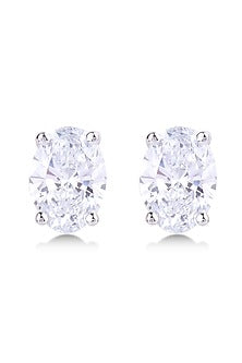 White Finish Oval-Shaped Diamond Stud Earrings