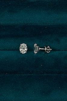 White Finish Oval-Shaped Diamond Stud Earrings