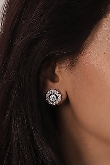 White Finish Round-Shaped Diamond Pear Jacket Stud Earrings