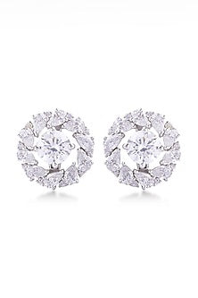 White Finish Round-Shaped Diamond Pear Jacket Stud Earrings