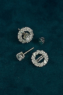 White Finish Round-Shaped Diamond Pear Jacket Stud Earrings