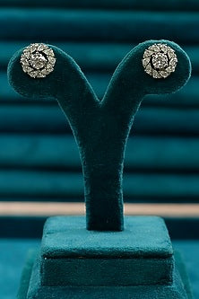 White Finish Round-Shaped Diamond Pear Jacket Stud Earrings